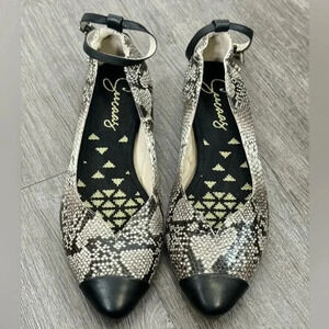 Seecaas Ella Ballet Flat Black Cap Toe Reptile Snake Print Size 9 Shoes